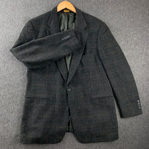 Brooks Brothers Blazer Jacket Mens 44 LG Camelhair Sport‎ Coat Window Pane - Picture 2 of 15